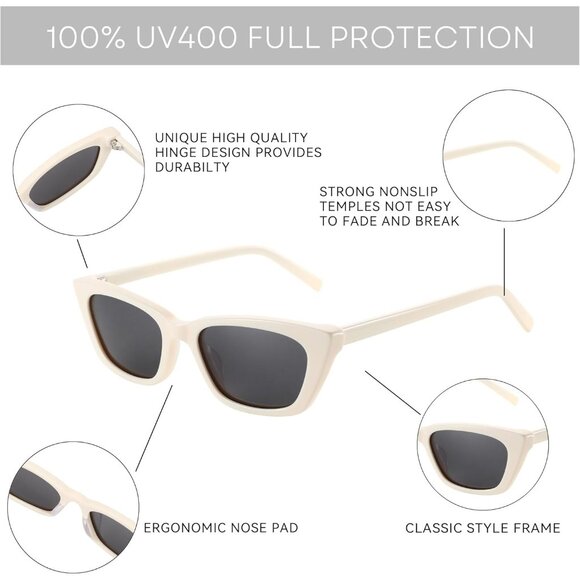 ✨Women\'s White Trendy Polarized Retro Cateye Shades with Protection Sunglasses